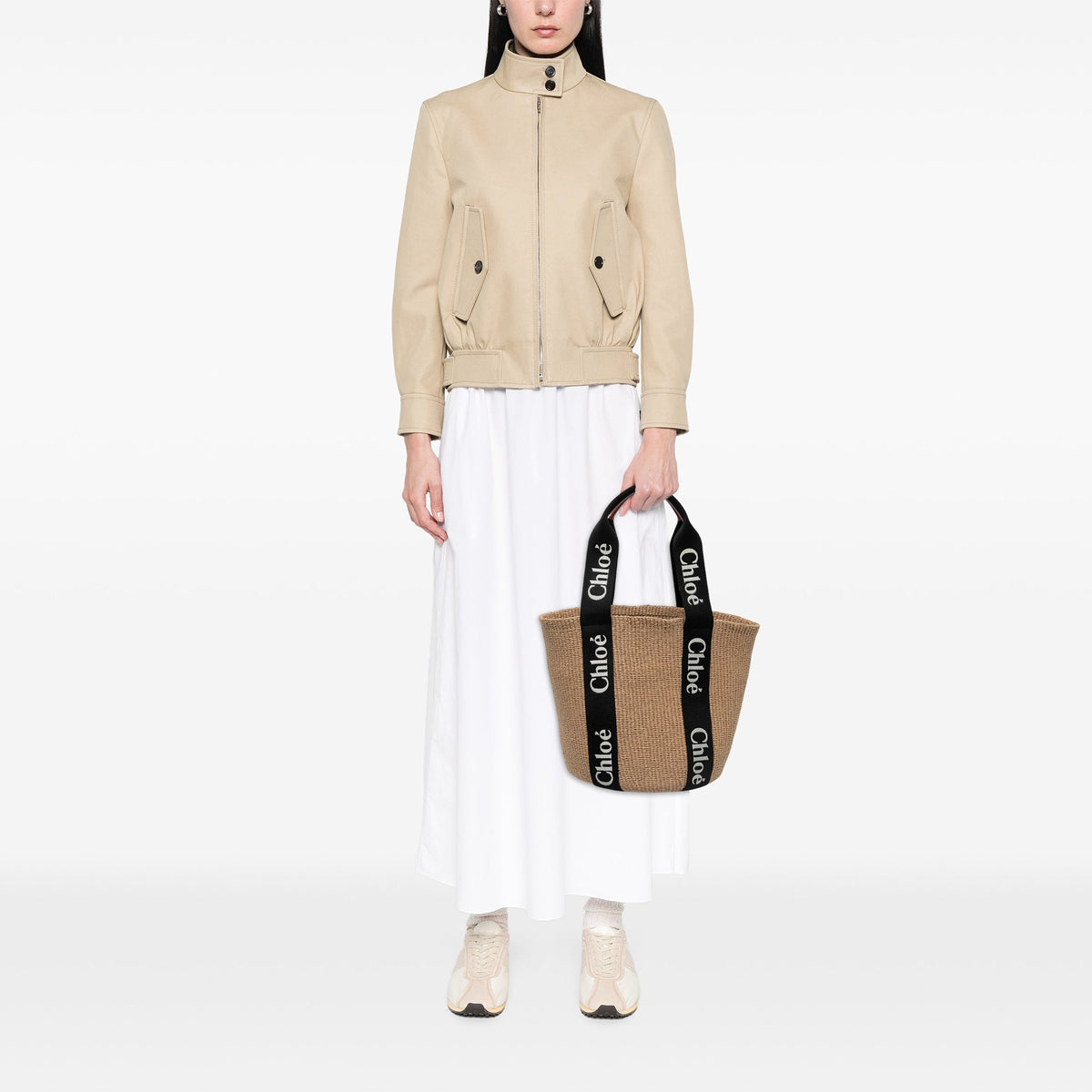 Chloé Large Raffia Woody Basket Tote — Beige