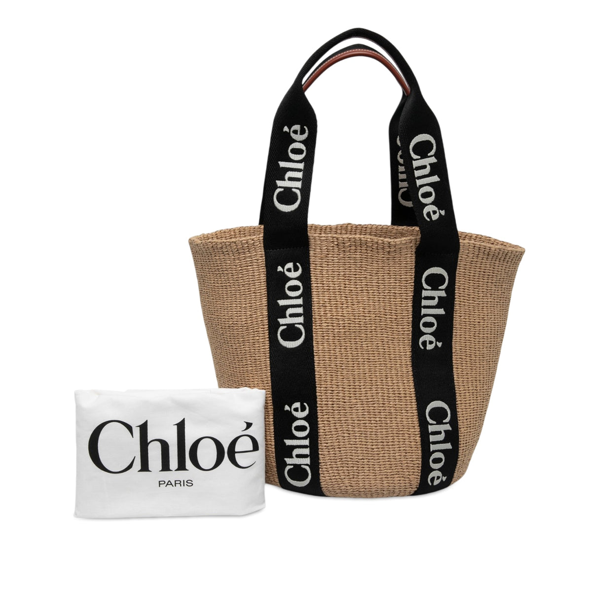 Chloé Large Raffia Woody Basket Tote — Beige