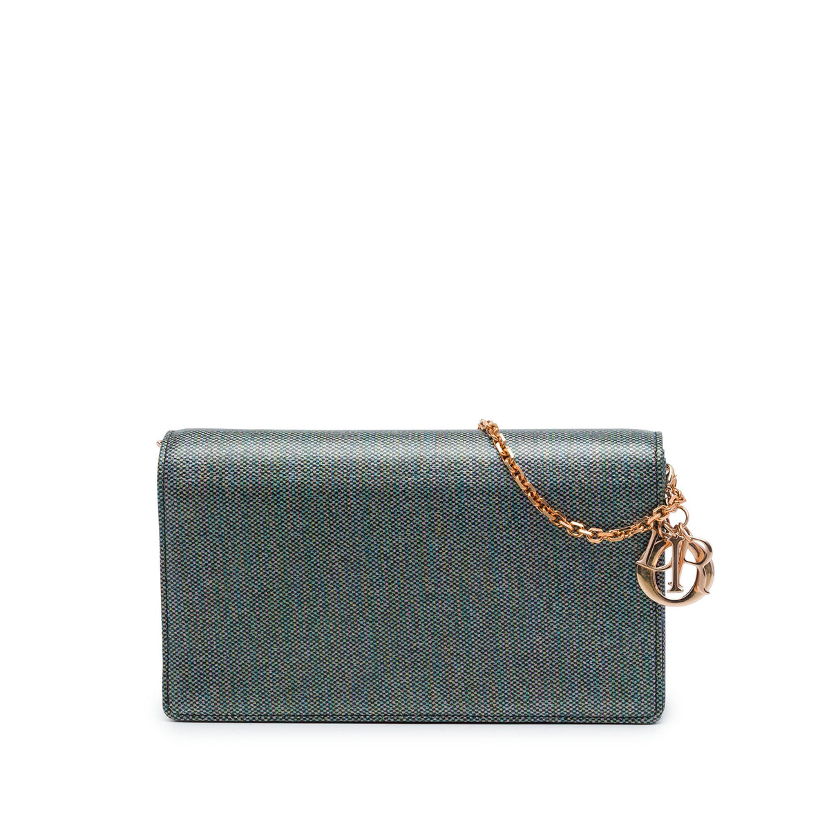Dior Coated Canvas Houndstooth Wallet on Chain — Gray