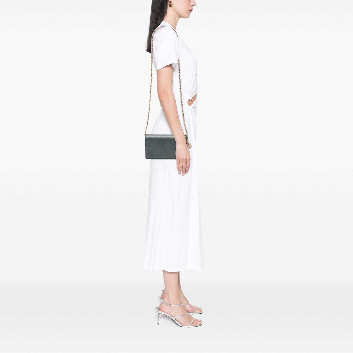 Dior Coated Canvas Houndstooth Wallet on Chain — Gray