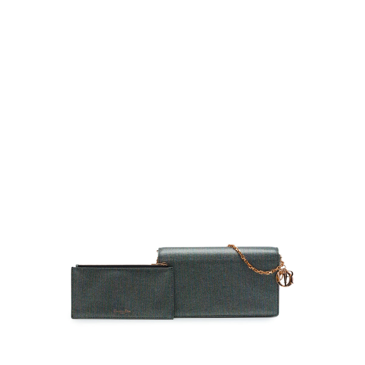 Dior Coated Canvas Houndstooth Wallet on Chain — Gray