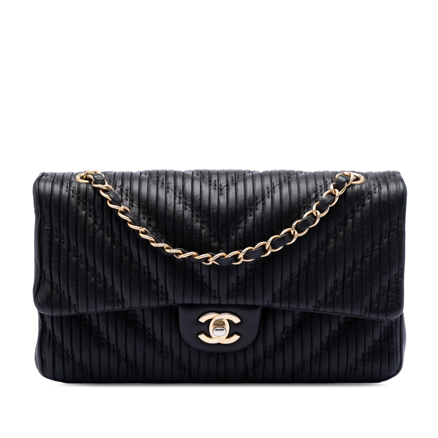 Medium Classic Chevron Calfskin Pleated Double Flap