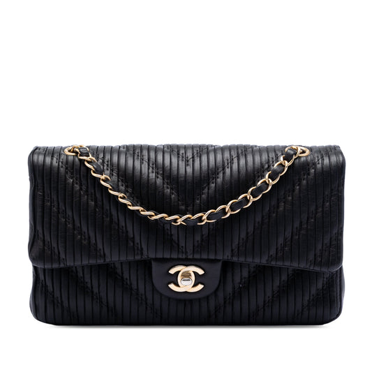 Medium Classic Chevron Calfskin Pleated Double Flap