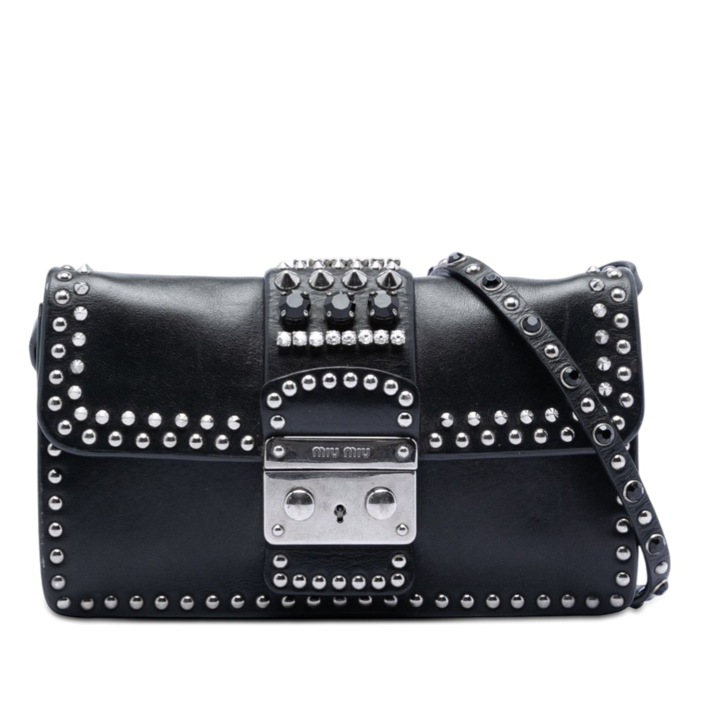 Miu Miu Studded Leather Push Lock Crossbody