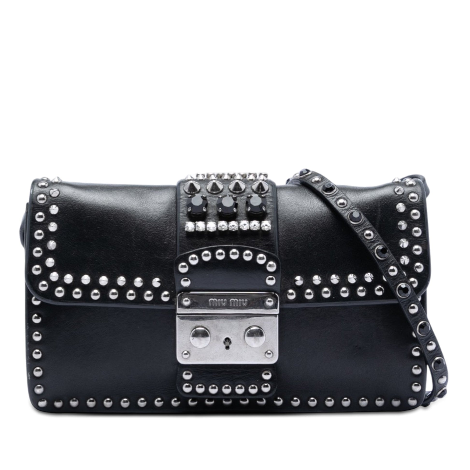 Miu Miu Studded Leather Push Lock Crossbody