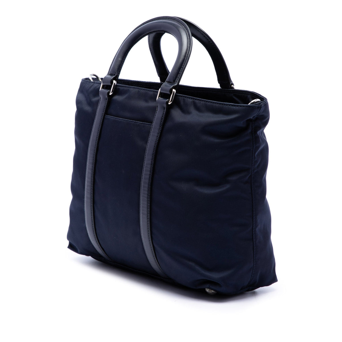 Prada Vitello Trimmed Tessuto Satchel — Blue