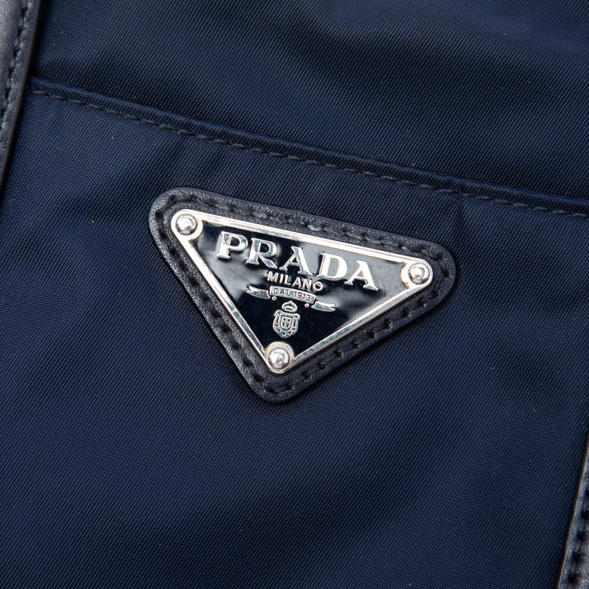 Prada Vitello Trimmed Tessuto Satchel — Blue
