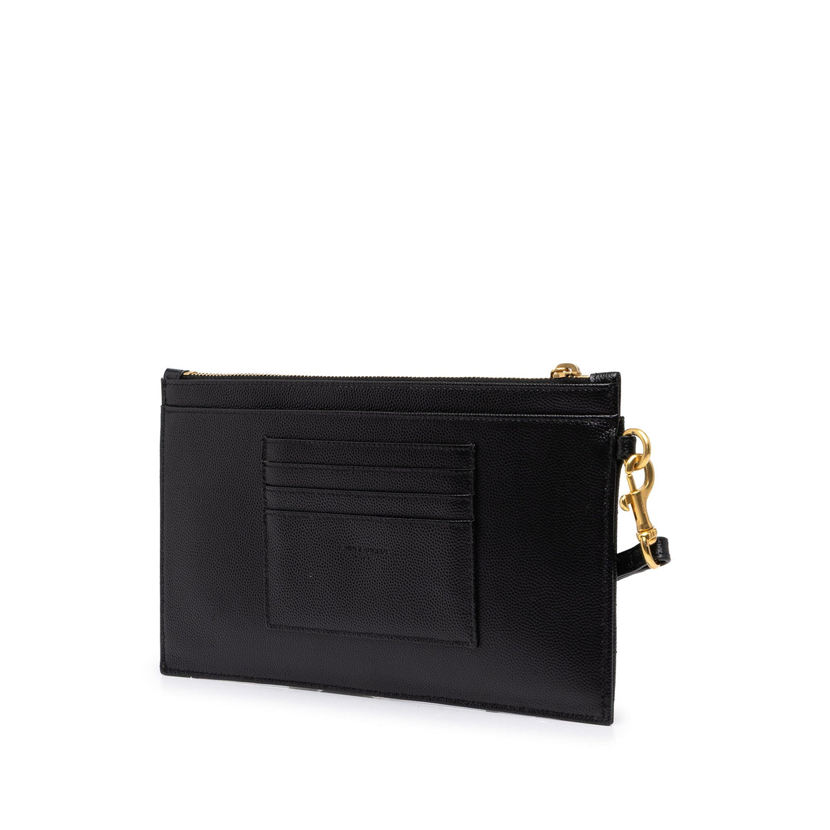 Saint Laurent Grain De Poudre Chevron Monogram Bill Pouch — Black
