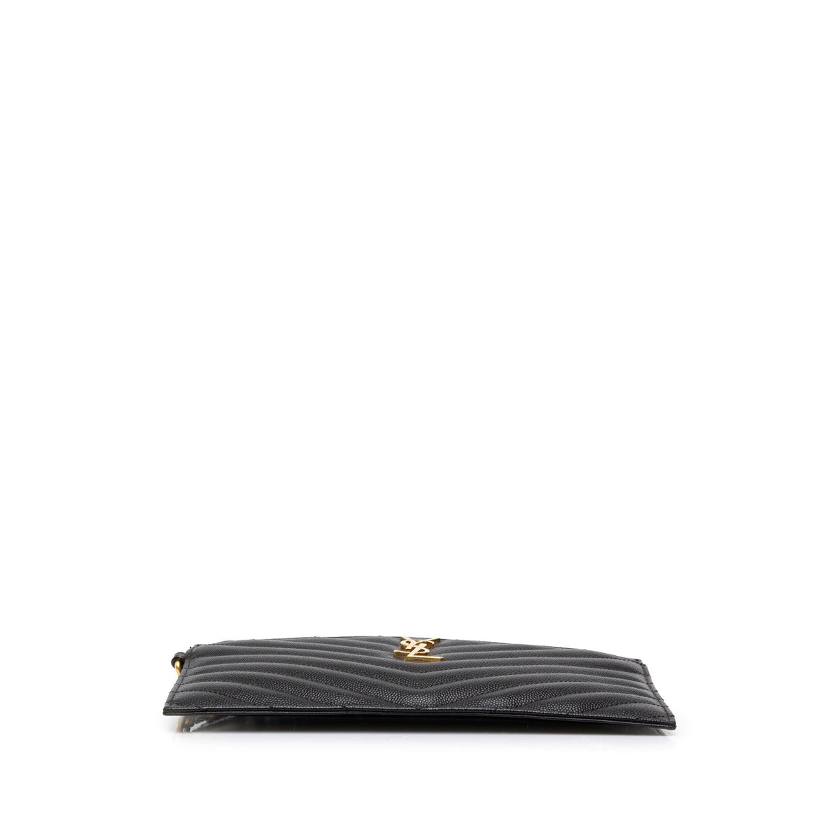 Saint Laurent Grain De Poudre Chevron Monogram Bill Pouch — Black
