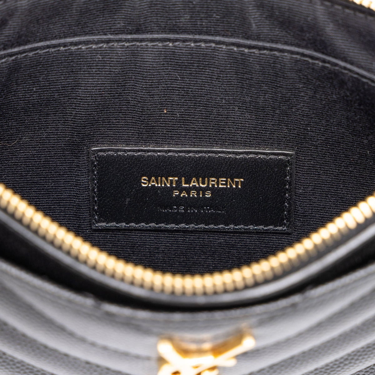 Saint Laurent Grain De Poudre Chevron Monogram Bill Pouch — Black