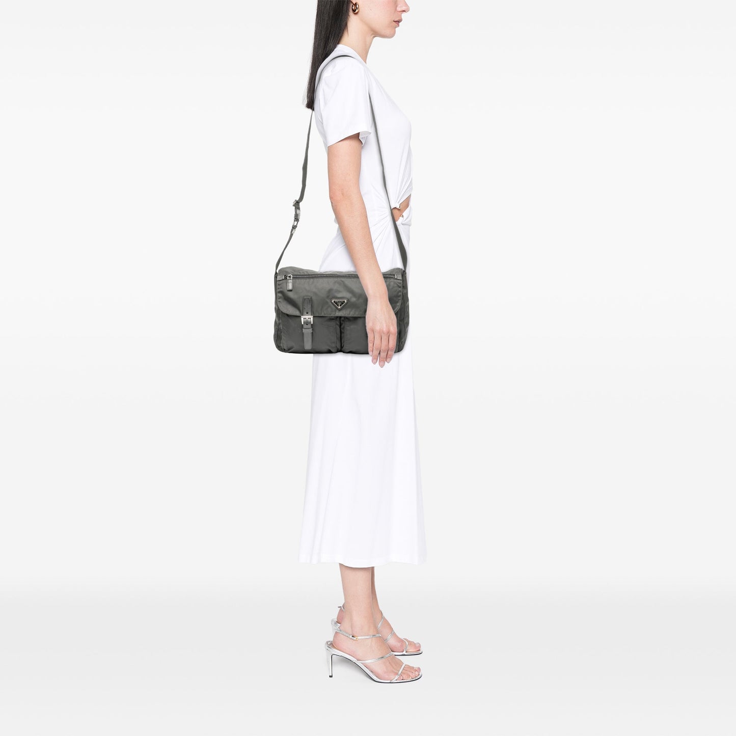 Prada Tessuto Zip Double Buckle Messenger Bag