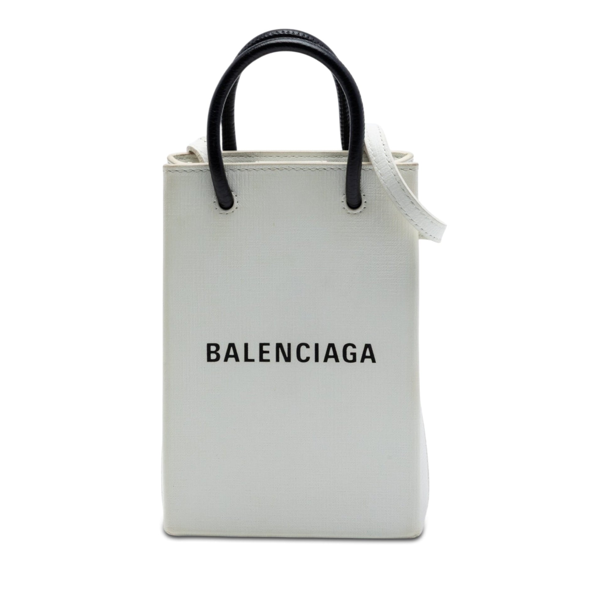 Balenciaga Mini Calfskin Logo Shopping Phone Holder