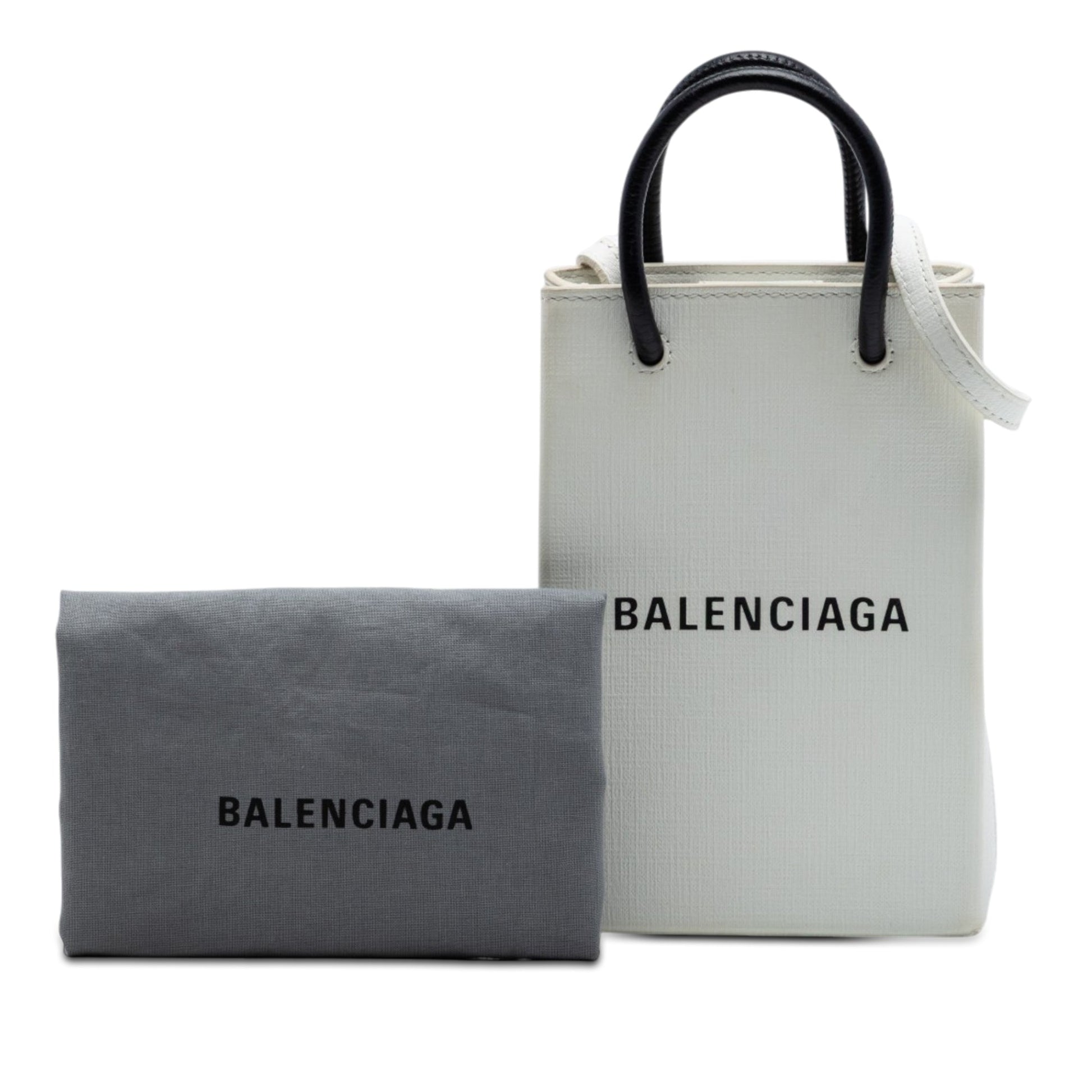 Balenciaga Mini Calfskin Logo Shopping Phone Holder