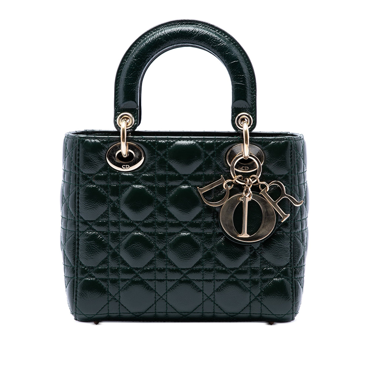 Dior Small Crinkled Patent Cannage Lady Dior — Green