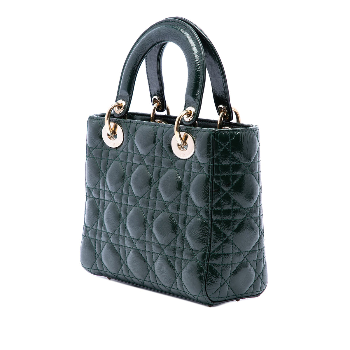 Dior Small Crinkled Patent Cannage Lady Dior — Green