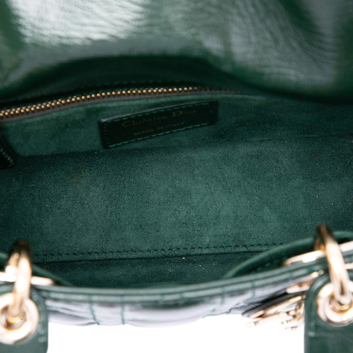 Dior Small Crinkled Patent Cannage Lady Dior — Green