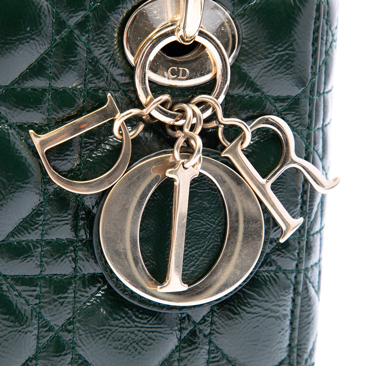 Dior Small Crinkled Patent Cannage Lady Dior — Green