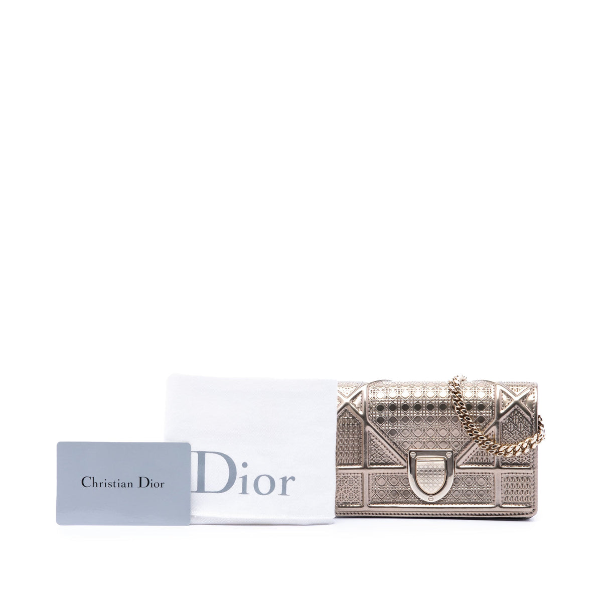 Dior Metallic Patent Microcannage Diorama Wallet on Chain