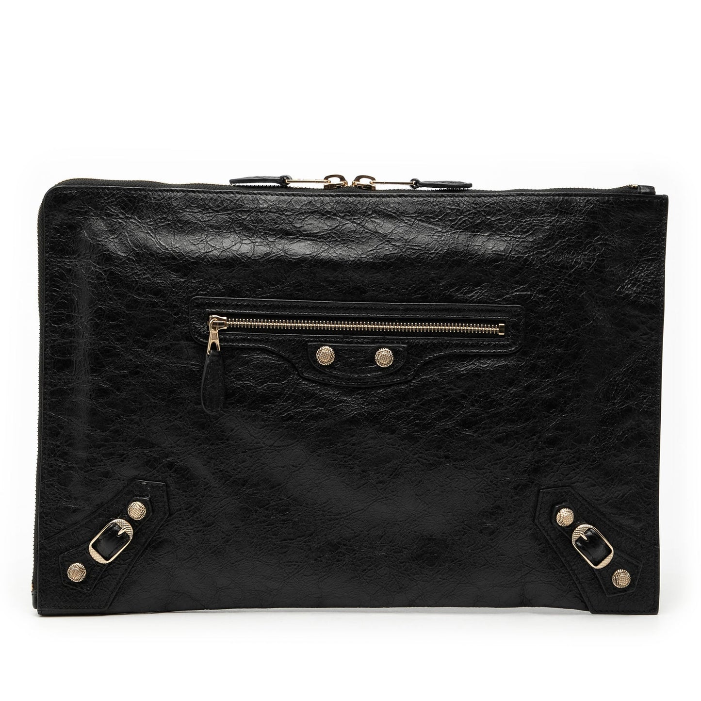 Balenciaga Lambskin Motocross Giant 12 Zip Around Flat Clutch