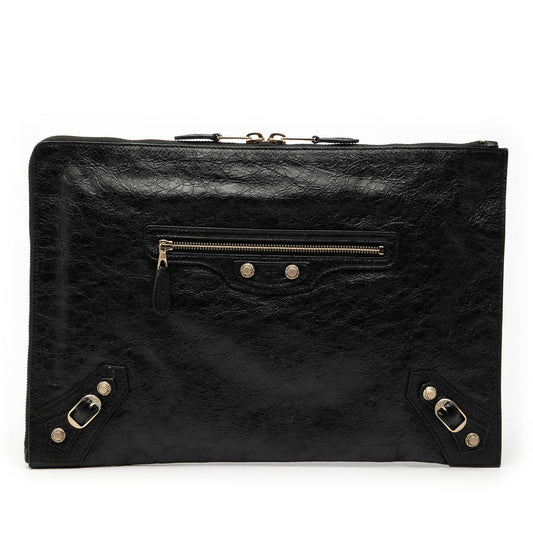 Balenciaga Lambskin Motocross Giant 12 Zip Around Flat Clutch