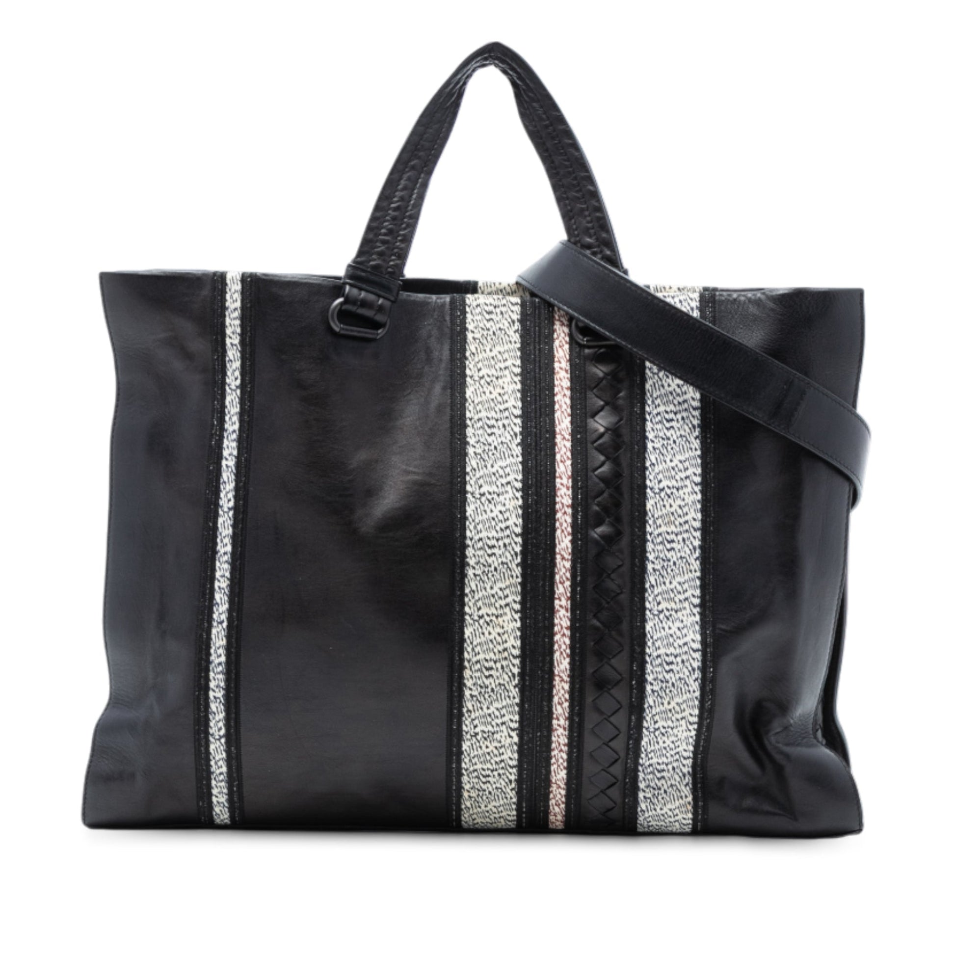 Bottega Veneta Intrecciato Trimmed Nappa Vertical Stripe Tote