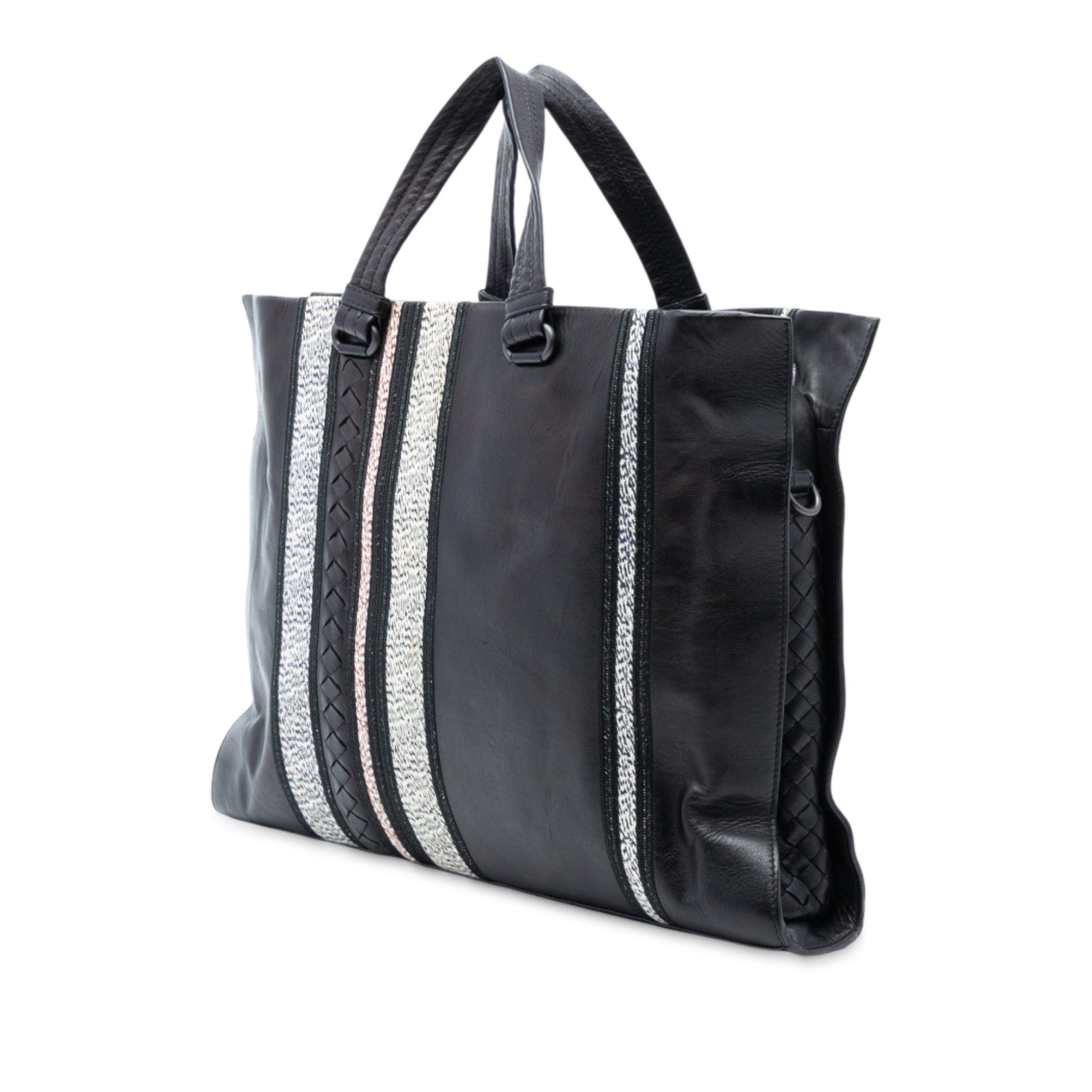 Bottega Veneta Intrecciato Trimmed Nappa Vertical Stripe Tote