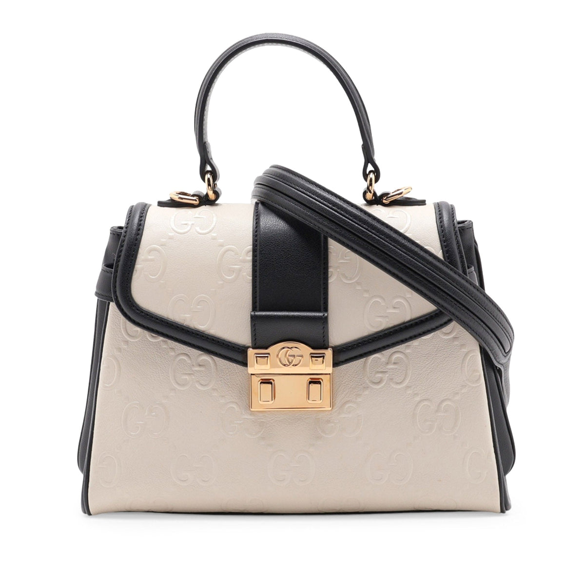 Gucci Small GG Debossed Calfskin Top Handle Bag