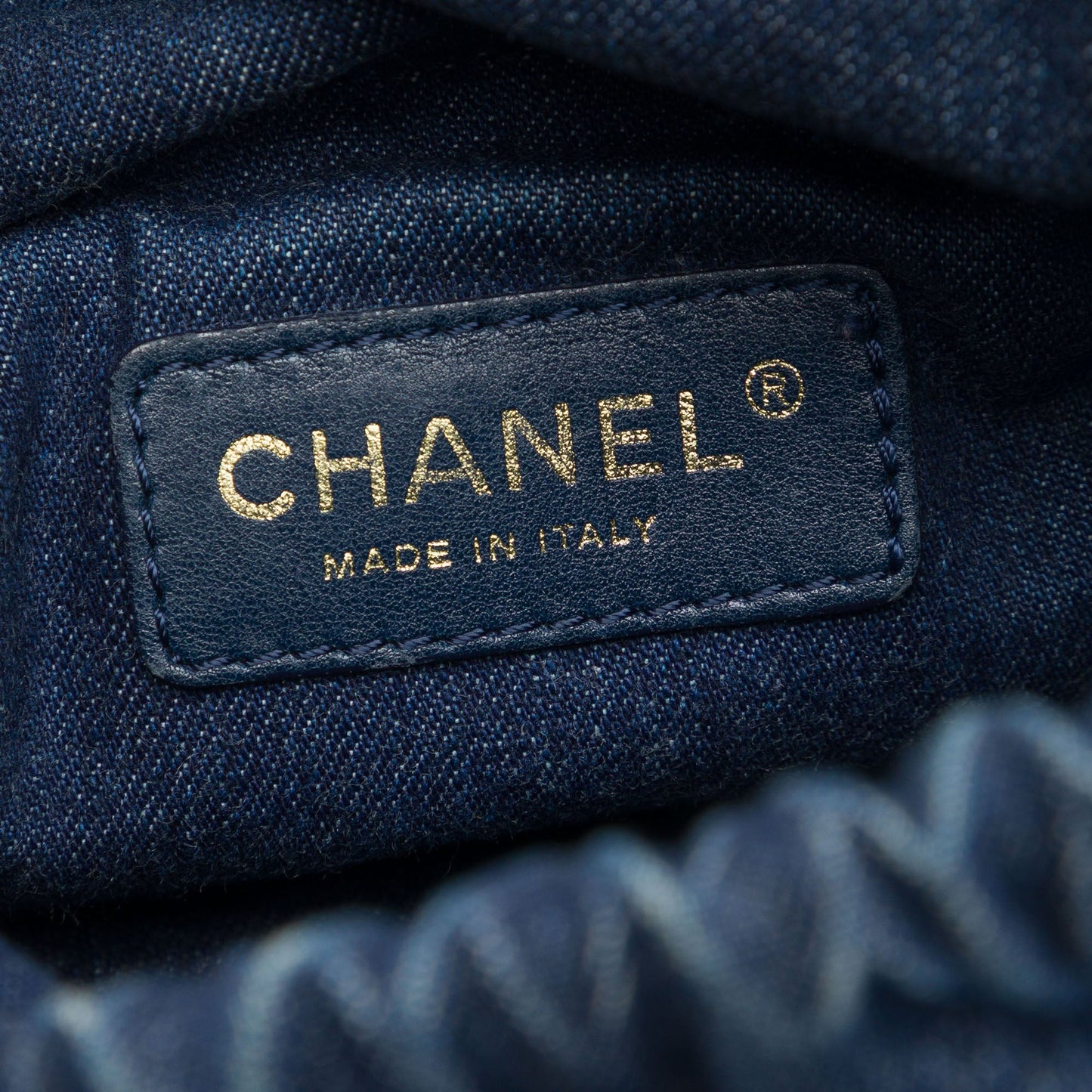 Chanel CC Woven Denim and Raffia Drawstring Bucket Bag