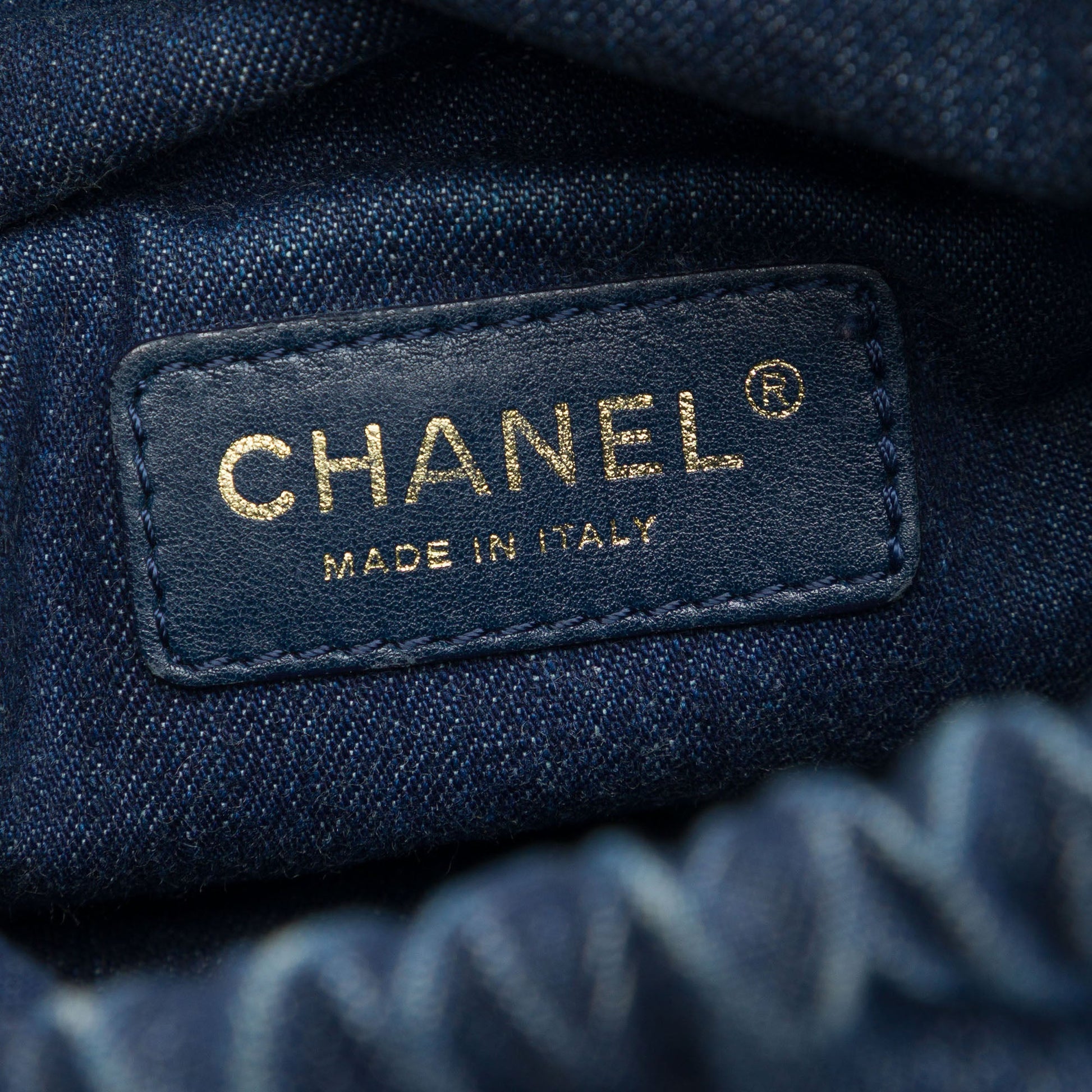 Chanel CC Woven Denim and Raffia Drawstring Bucket Bag