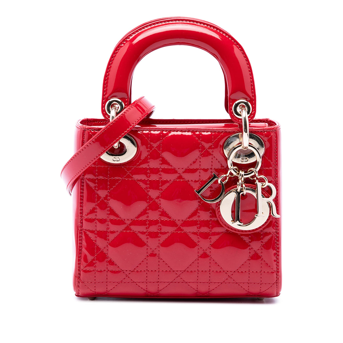 Dior Mini Patent Cannage Lady Dior — Red