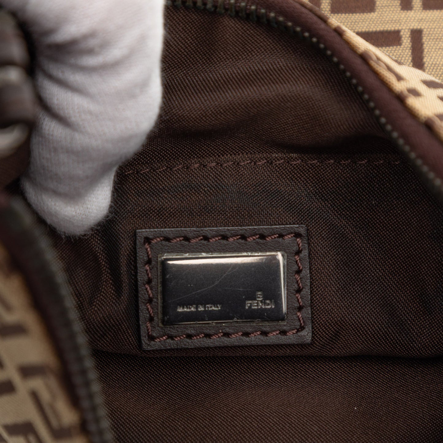 Fendi Zucchino Canvas Oyster Shoulder Bag