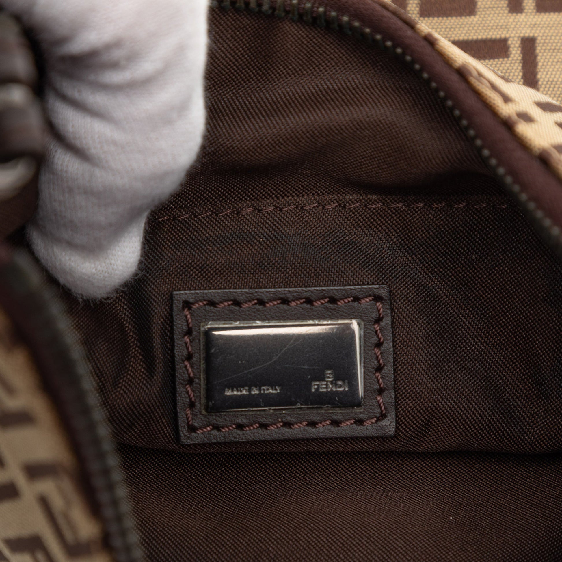 Fendi Zucchino Canvas Oyster Shoulder Bag