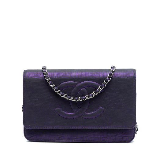 CC Metallic Crackling Lizard Printed Leather Wallet on Chain