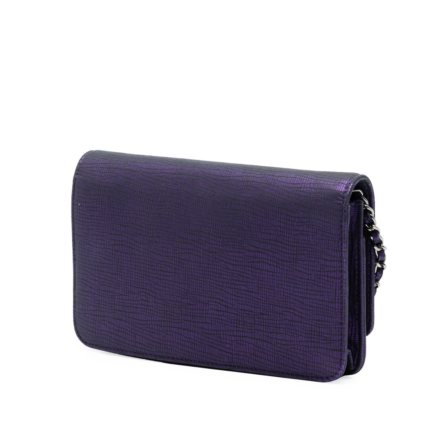 CC Metallic Crackling Lizard Printed Leather Wallet on Chain
