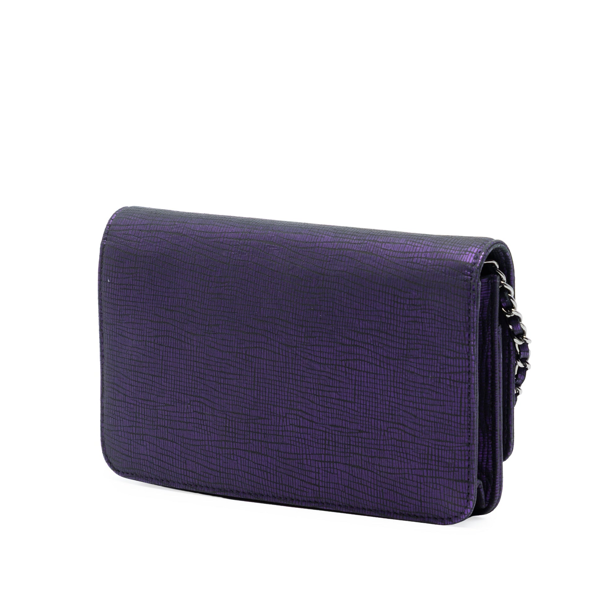 CC Metallic Crackling Lizard Printed Leather Wallet on Chain