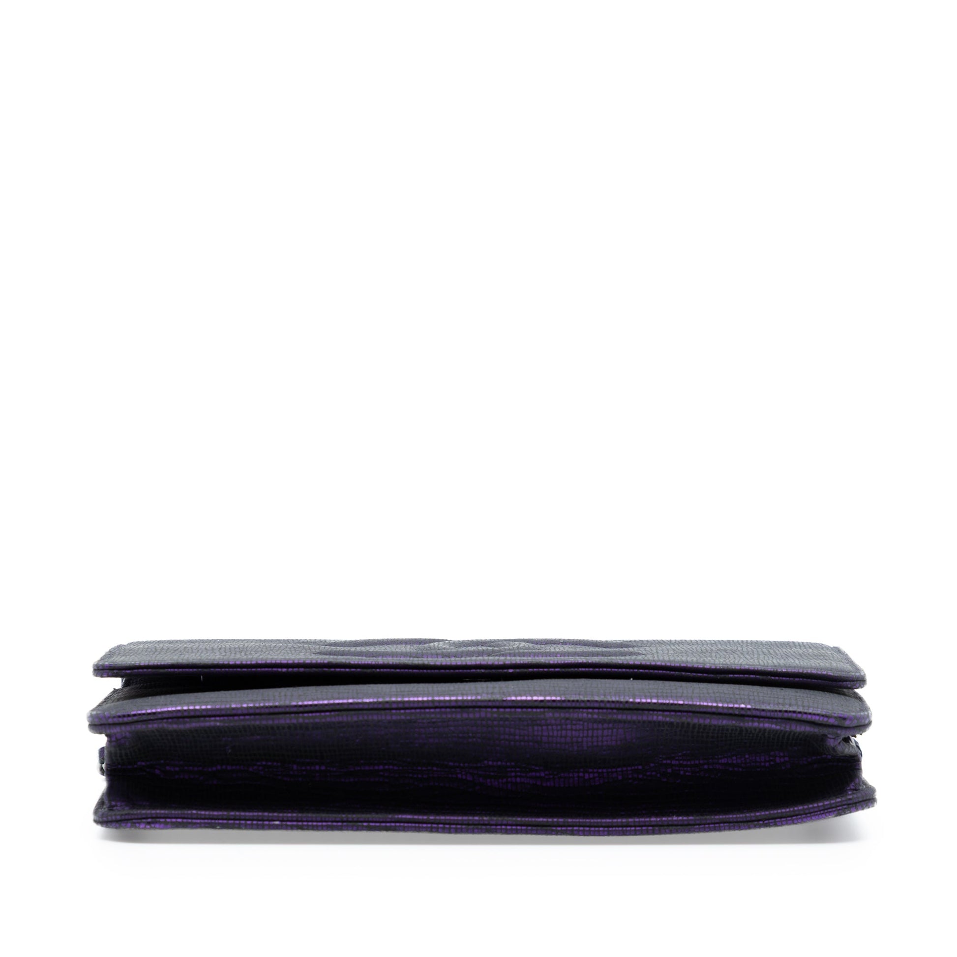 CC Metallic Crackling Lizard Printed Leather Wallet on Chain