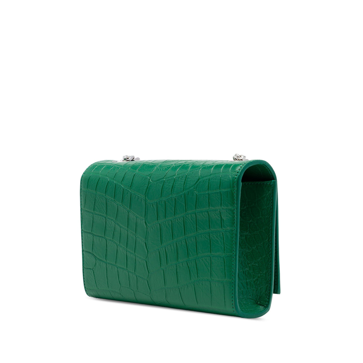 Saint Laurent Small Croc Embossed Leather Monogram Kate Tassel Crossbody — Green