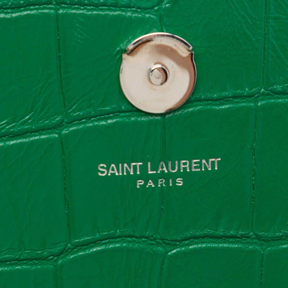 Saint Laurent Small Croc Embossed Leather Monogram Kate Tassel Crossbody — Green