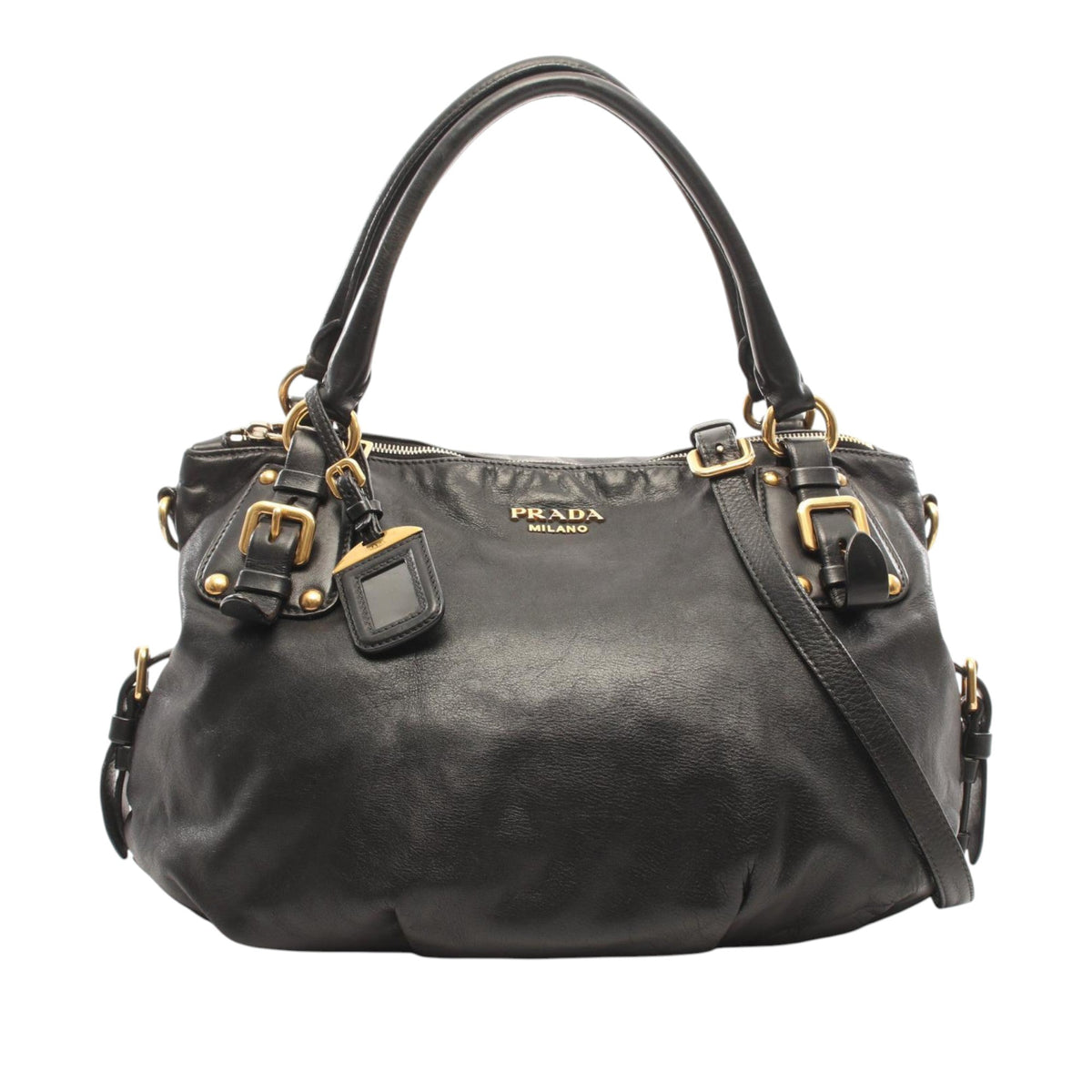 Prada Vitello Daino Satchel — Black
