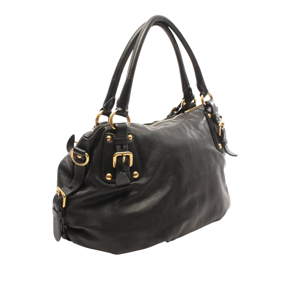 Prada Vitello Daino Satchel — Black