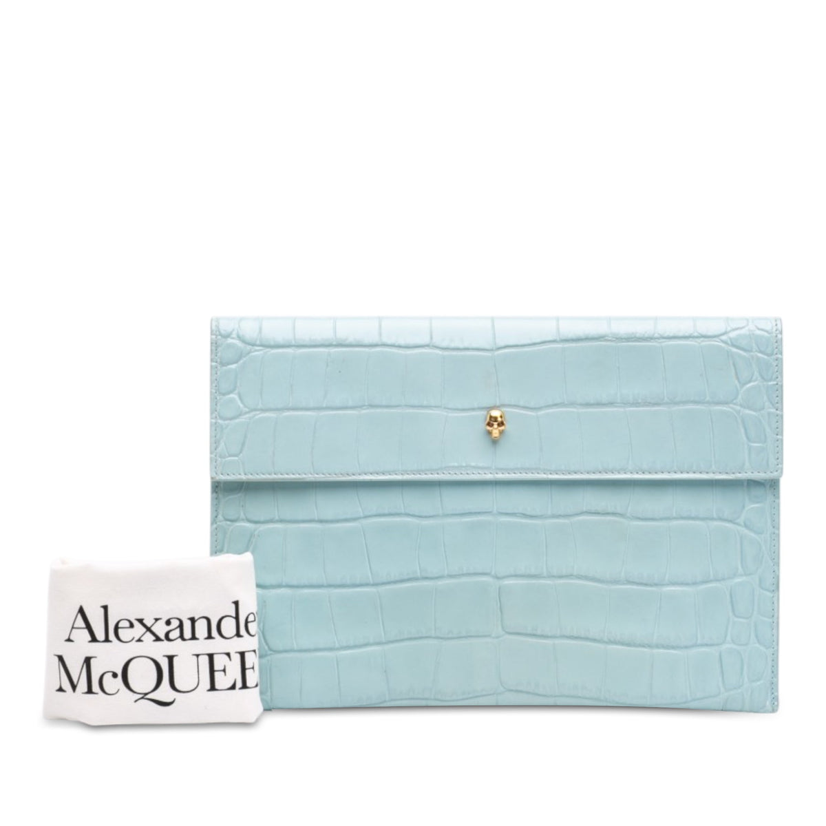 Alexander McQueen Croc Embossed Leather Skull Clutch