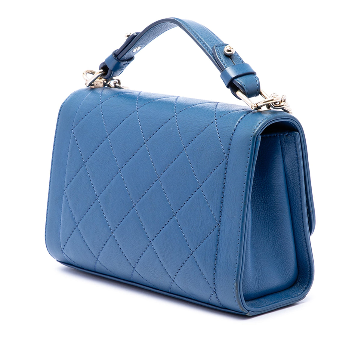 Chanel Small Quilted Grained Calfskin Label Click Flap — Blue