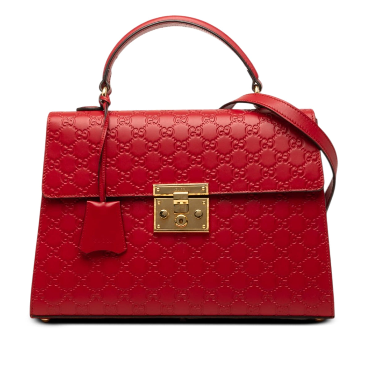 Gucci Guccissima Padlock Top Handle Bag — Red