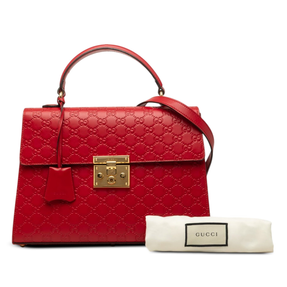 Gucci Guccissima Padlock Top Handle Bag — Red