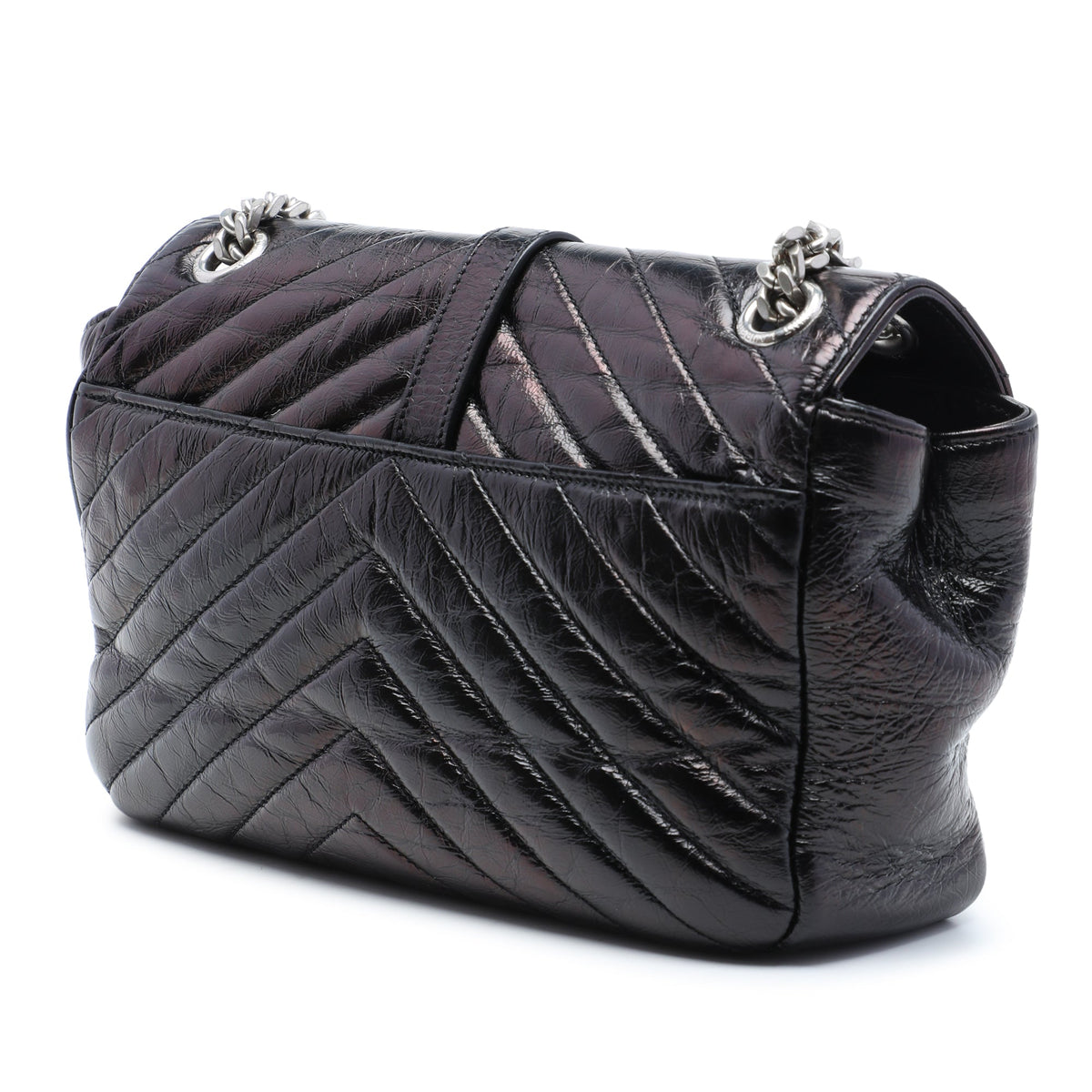 Saint Laurent Medium Chevron Metallic Crinkled Calfskin Punk Chain Bag