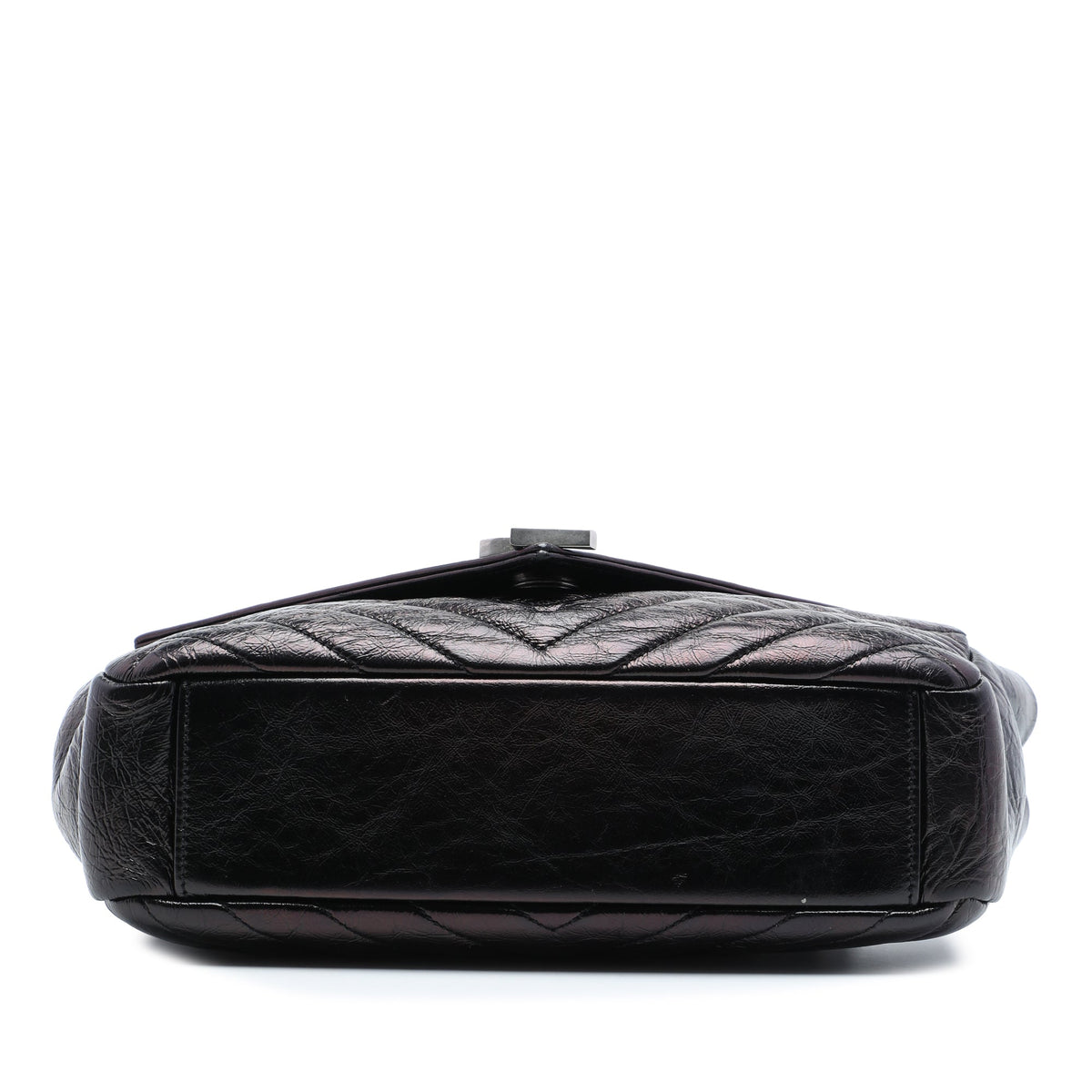Saint Laurent Medium Chevron Metallic Crinkled Calfskin Punk Chain Bag