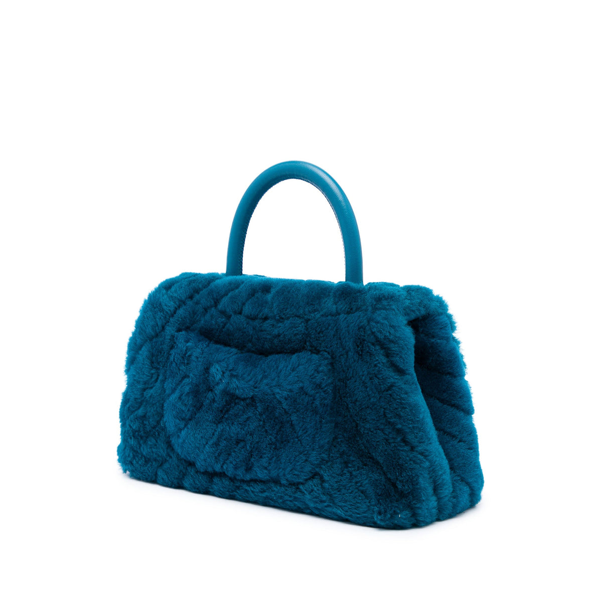 Chanel Mini Chevron Shearling Coco Top Handle Bag — Blue