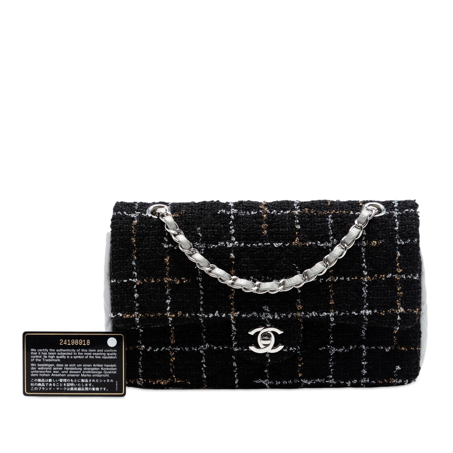 Chanel Medium Classic Quilted Tweed and Metallic Lambskin Double Flap
