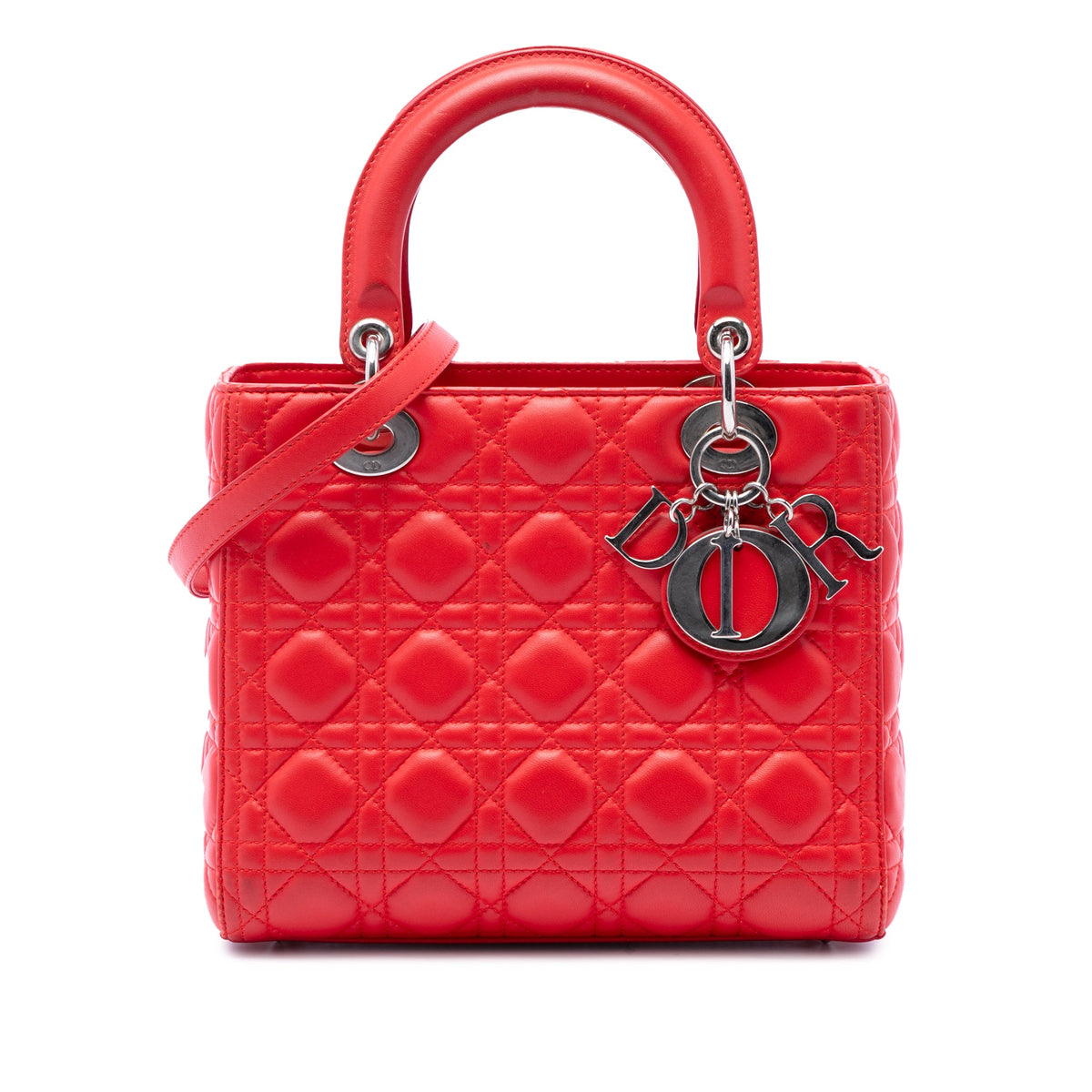 Dior Medium Lambskin Cannage Lady Dior — Red