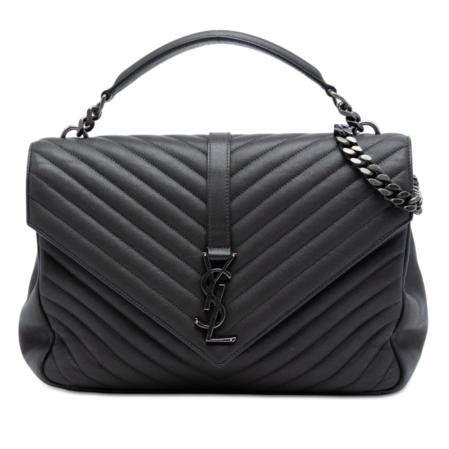 Saint Laurent Large Chevron Sheepskin Monogram College Satchel
